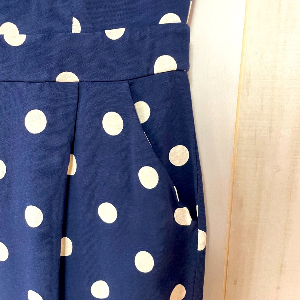 NWT Boden Navy Blue Beige Cotton Polka Dot Short Sleeve Pleated Skirt Dress Sz 2 - Picture 7 of 7